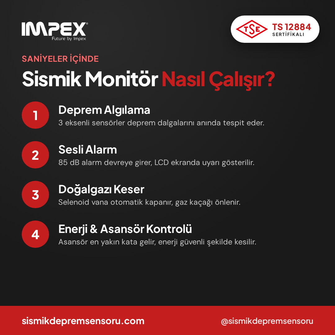IMPEX Sismik Monitör nasıl çalışır - deprem algılama ve müdahale adımları