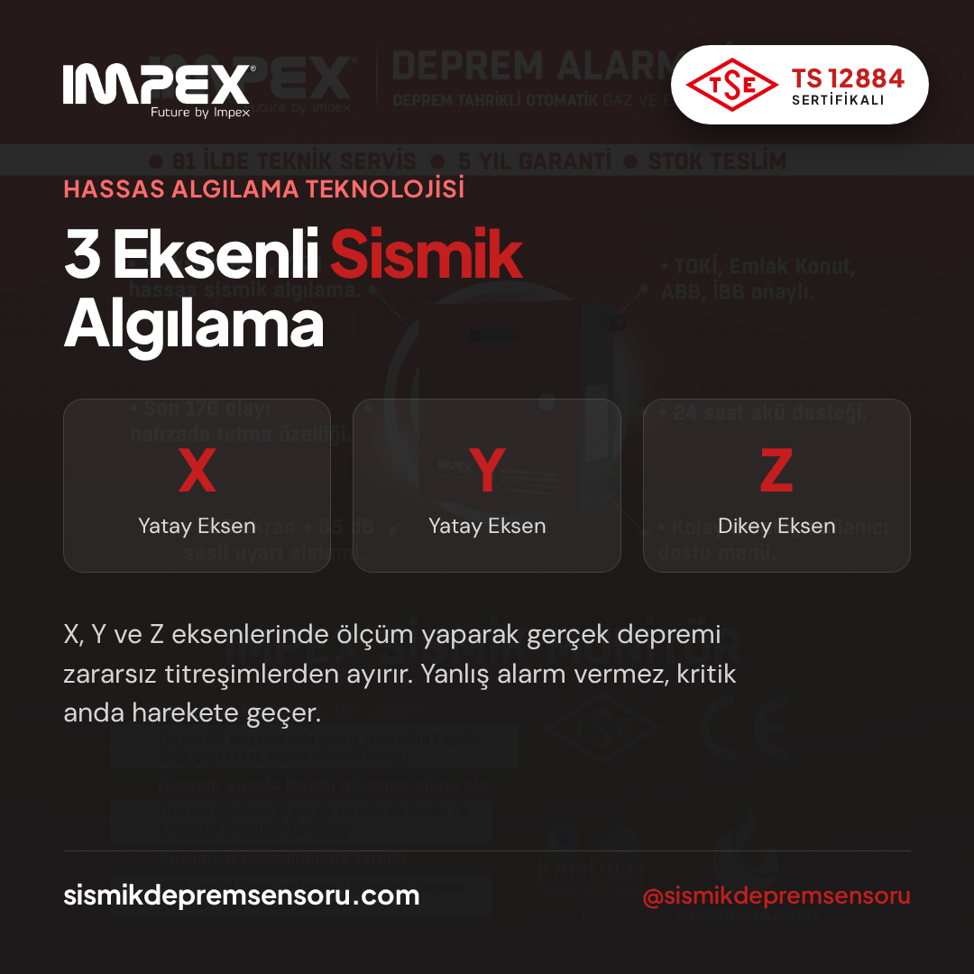 3 eksenli sismik algılama teknolojisi - X Y Z eksenlerinde hassas deprem tespiti